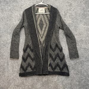 Angel of the North Sweater Womens Small Gray Black Wool Blend Open Cardigan Boho